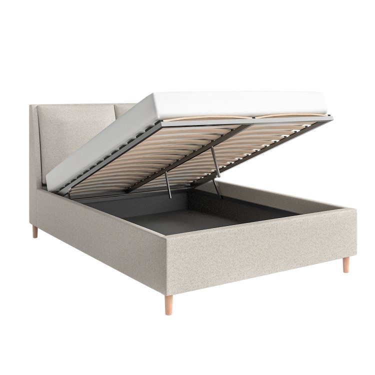 Beige Upholstered King Size Ottoman Bed with Pillow Headboard - Clifton
