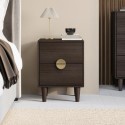CLT001 Dark Wood 2-Drawer Bedside Table with Gold Handles - Celeste