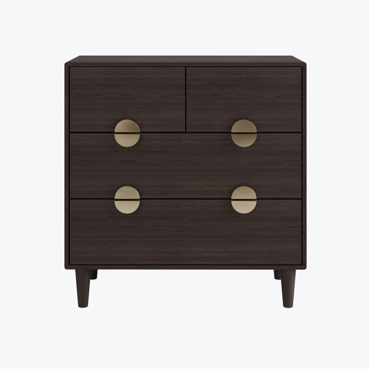 Dark Wood Chest of 4 Drawers with Gold Handles - Celeste