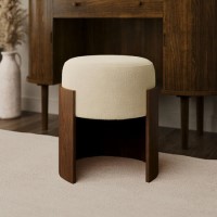Cream Upholstered Bedroom Stool With Curved Walnut Base - Clover