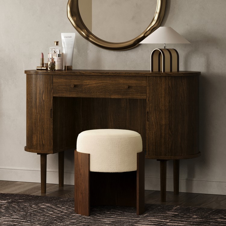 Cream Upholstered Bedroom Stool With Curved Walnut Base - Clover