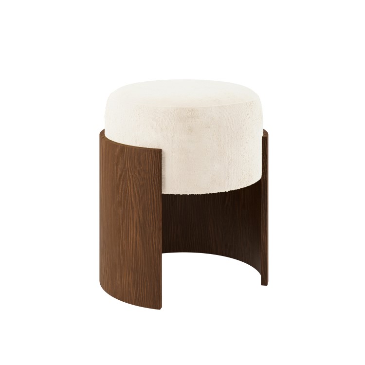 Cream Upholstered Bedroom Stool With Curved Walnut Base - Clover