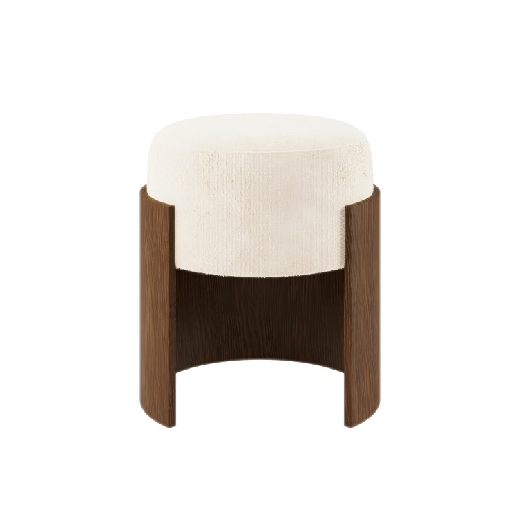 Cream Upholstered Bedroom Stool With Curved Walnut Base - Clover