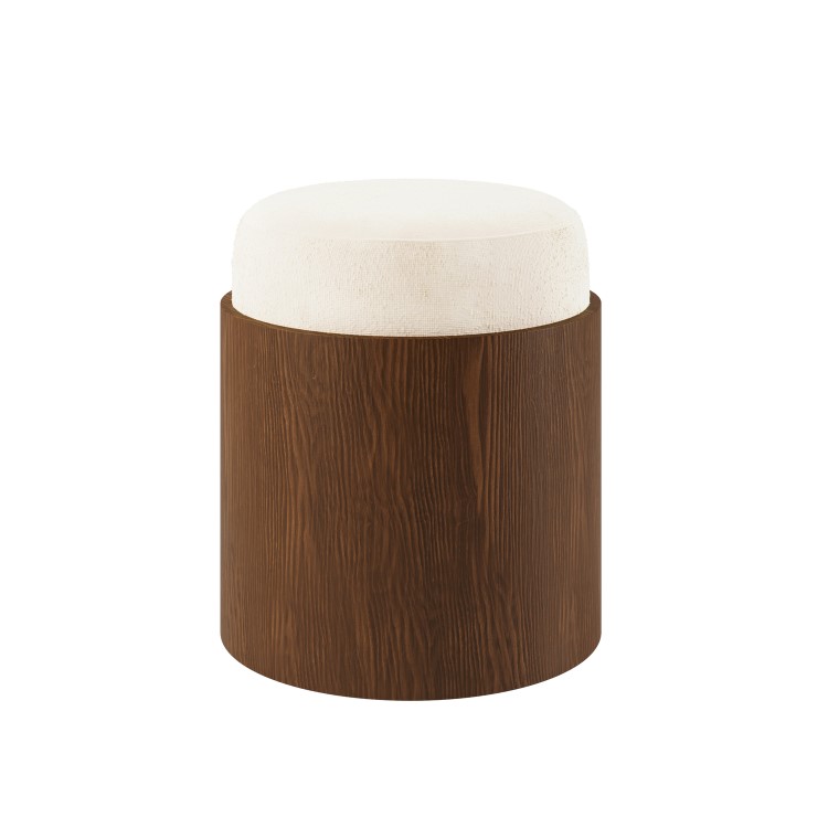Cream Upholstered Bedroom Stool With Curved Walnut Base - Clover