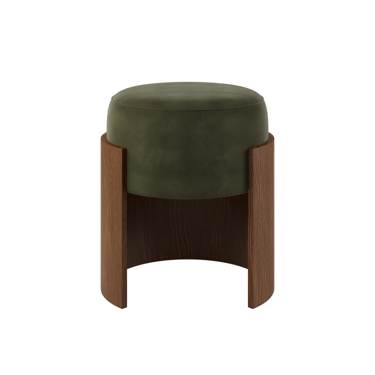 Green Upholstered Bedroom Stool With Curved Walnut Base - Clover