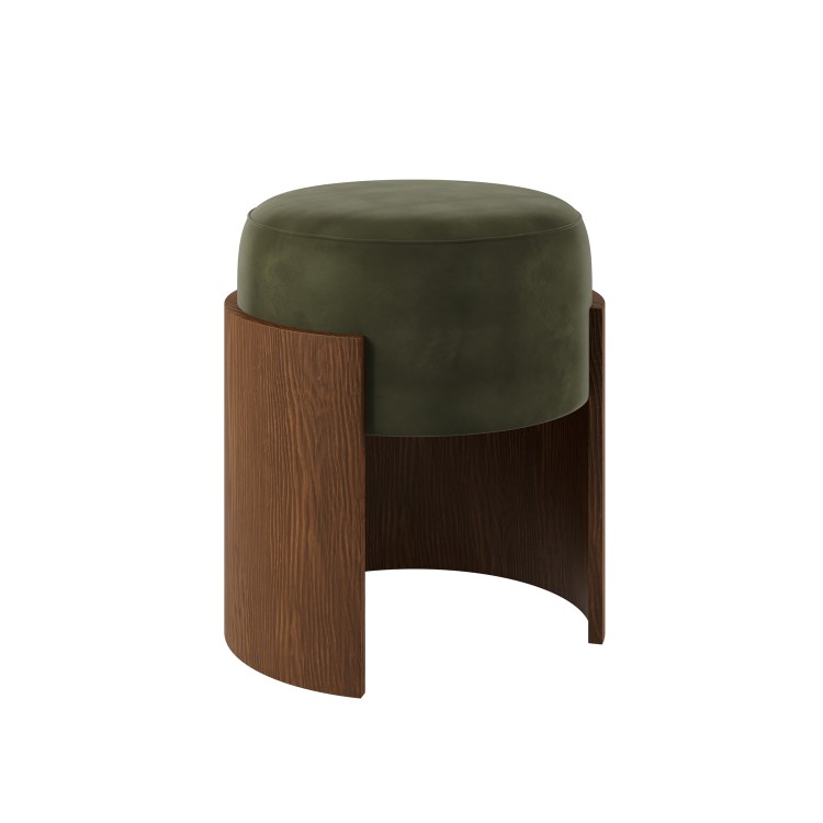 Green Upholstered Bedroom Stool With Curved Walnut Base - Clover