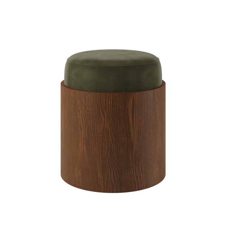 Green Upholstered Bedroom Stool With Curved Walnut Base - Clover