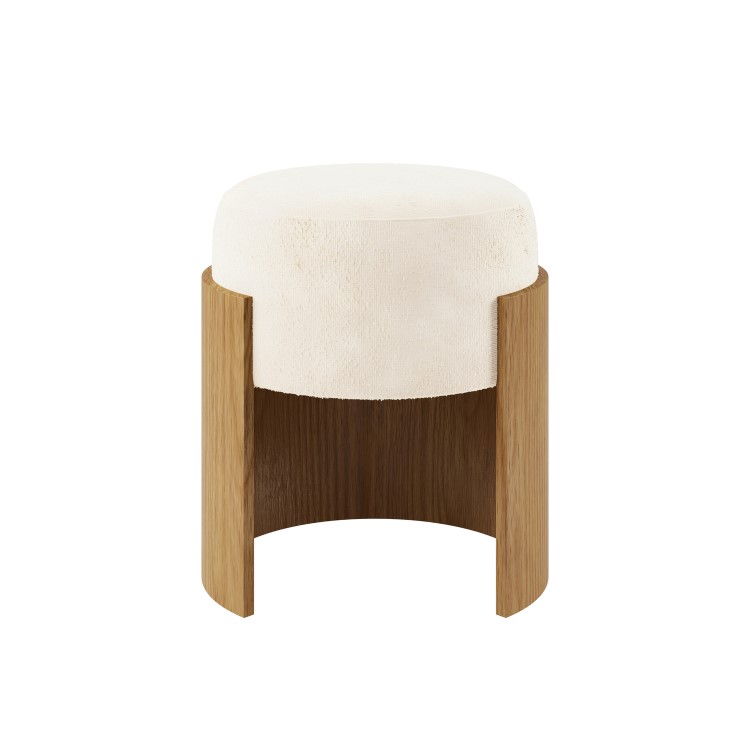 Cream Upholstered Bedroom Stool With Curved Oak Base - Clover