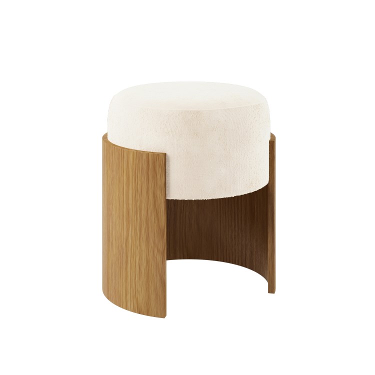 Cream Upholstered Bedroom Stool With Curved Oak Base - Clover