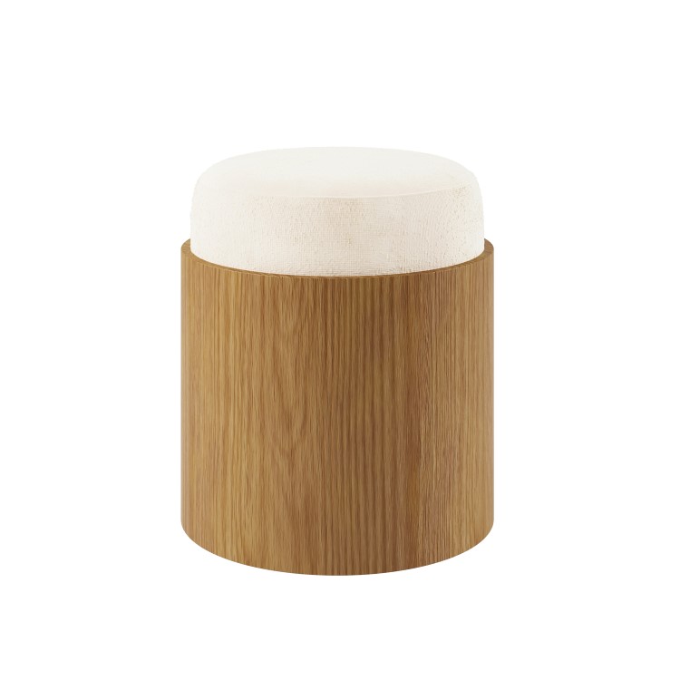 Cream Upholstered Bedroom Stool With Curved Oak Base - Clover