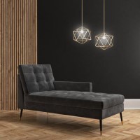 Mid-Century Modern Chaise Lounge Chair in Grey Velvet - Campbell