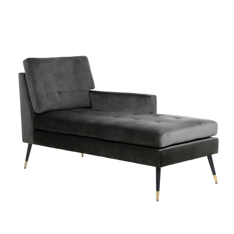 Mid-Century Modern Chaise Lounge Chair in Grey Velvet - Campbell
