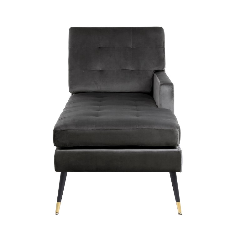 Mid-Century Modern Chaise Lounge Chair in Grey Velvet - Campbell