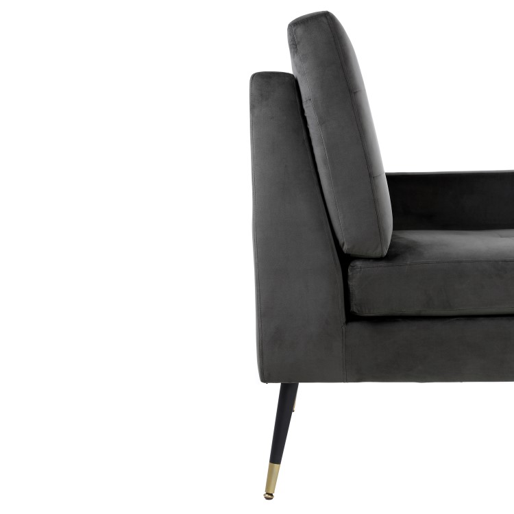 Mid-Century Modern Chaise Lounge Chair in Grey Velvet - Campbell
