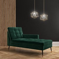 Mid-Century Modern Dark Green Velvet Chaise Lounge - Campbell