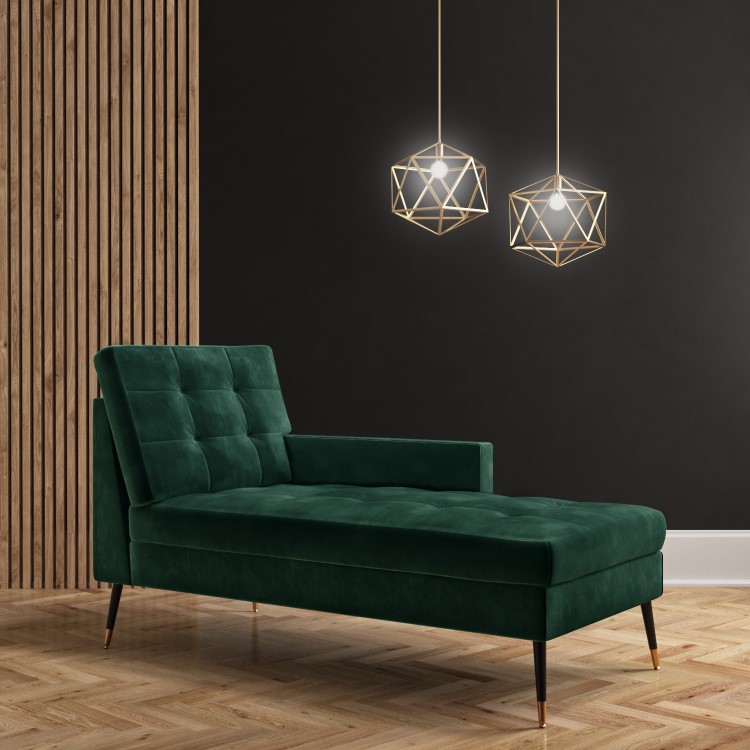 Mid-Century Modern Dark Green Velvet Chaise Lounge - Campbell