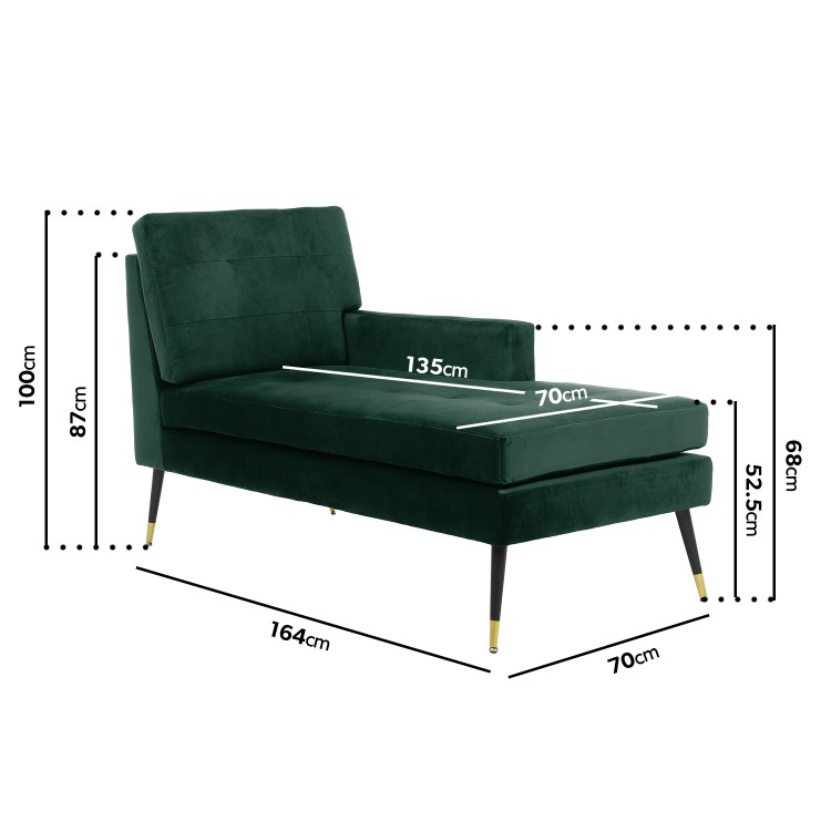 Mid-Century Modern Dark Green Velvet Chaise Lounge - Campbell