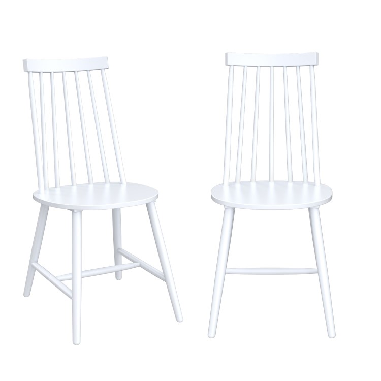Set of 2 White Solid Wood Spindle Back Dining Chairs - Cami