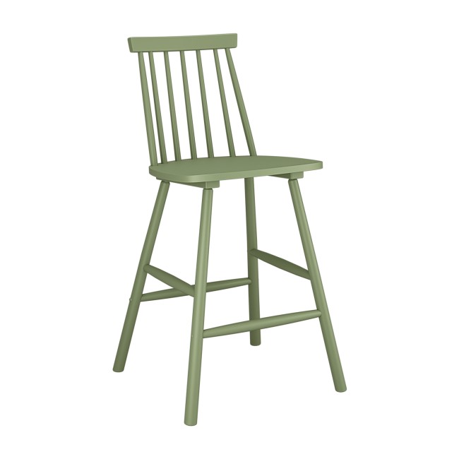 Olive Green Wooden Kitchen Stool with Spindle Back - 66cm - Cami