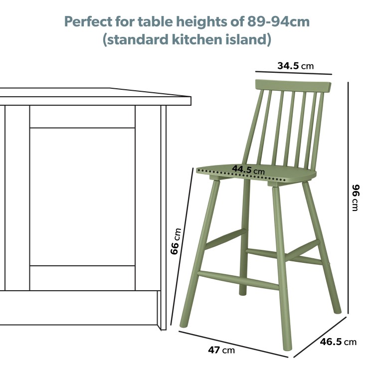 Olive Green Wooden Kitchen Stool with Spindle Back - 66cm - Cami