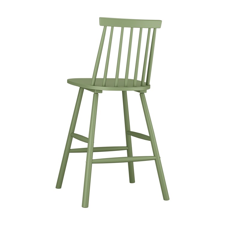 Olive Green Wooden Kitchen Stool with Spindle Back - 66cm - Cami