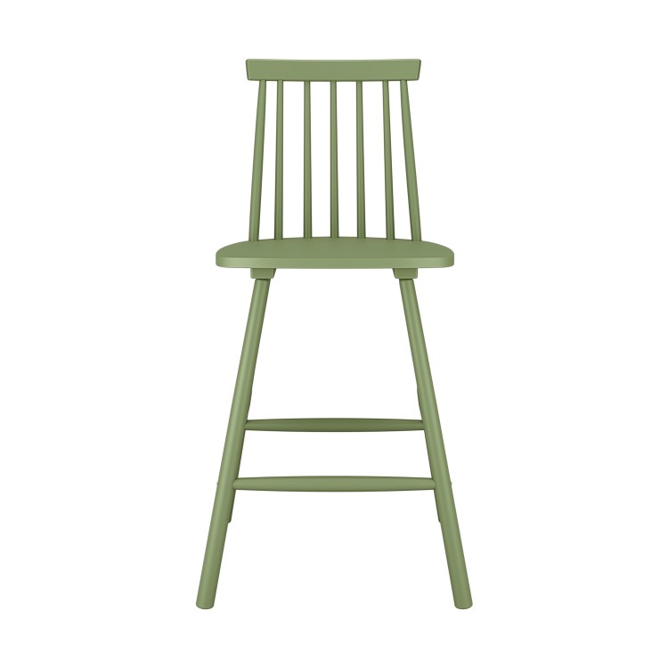 Olive Green Wooden Kitchen Stool with Spindle Back - 66cm - Cami
