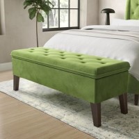 Cushioned End-of-Bed Ottoman Storage Bench in Green Velvet - Cameron