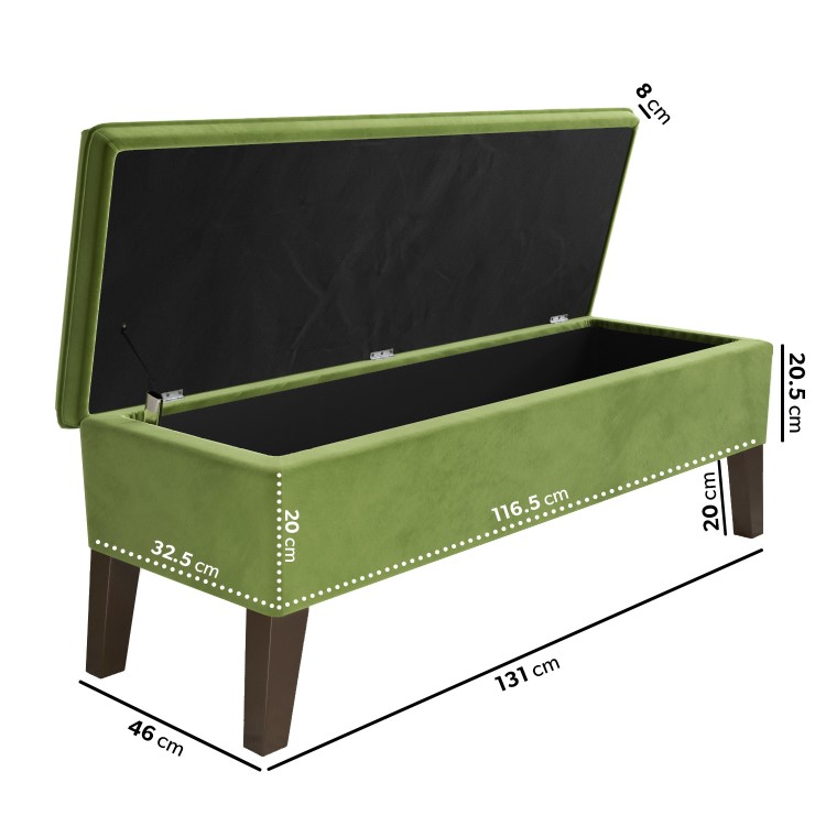 Cushioned End-of-Bed Ottoman Storage Bench in Green Velvet - Cameron