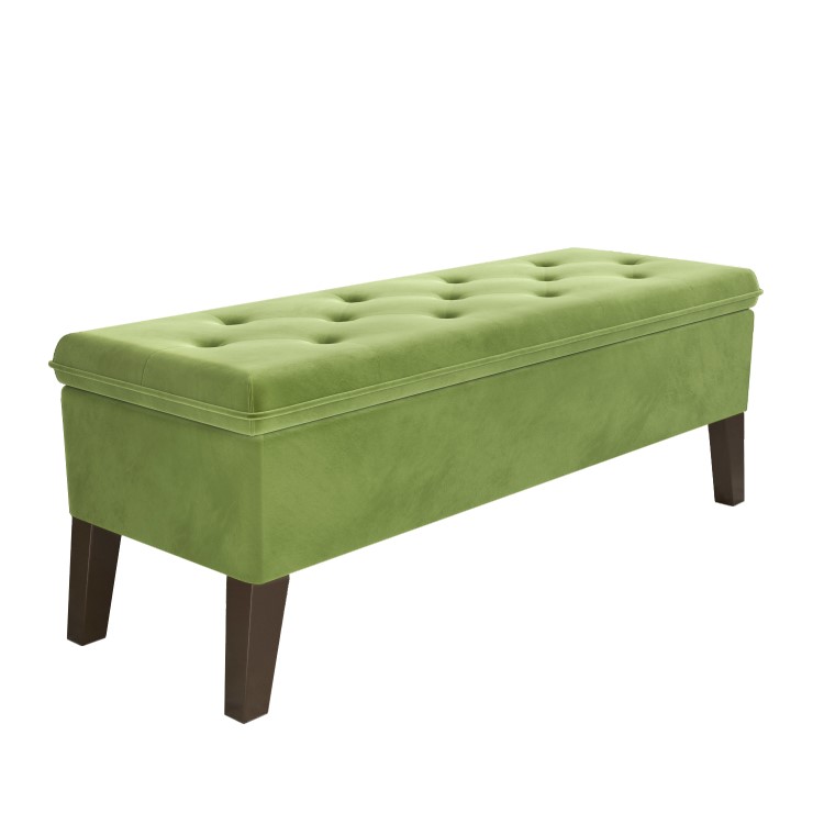 Cushioned End-of-Bed Ottoman Storage Bench in Green Velvet - Cameron