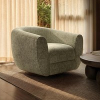 Sage Green Chenille Round Swivel Armchair - Celine