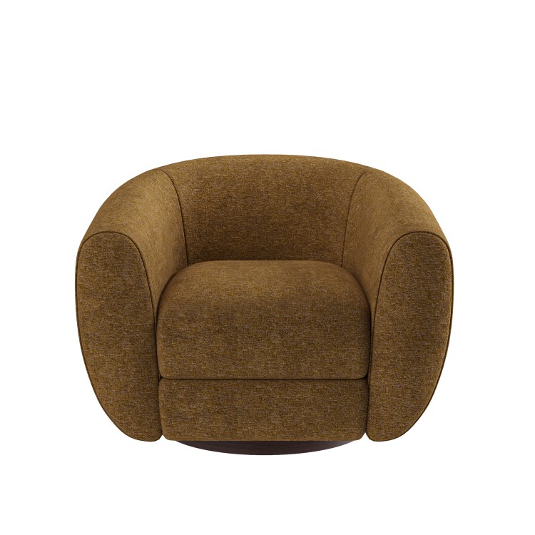 Caramel Brown Chenille Round Swivel Armchair - Celine