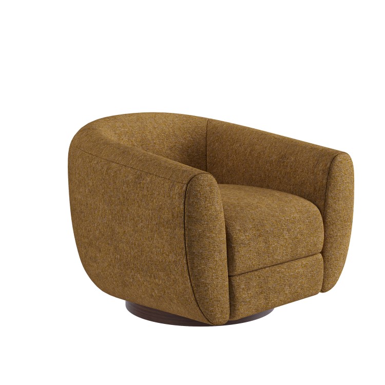 Caramel Brown Chenille Round Swivel Armchair - Celine
