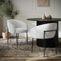 Set of 2 White Boucle Upholstered Dining Chairs - Cora