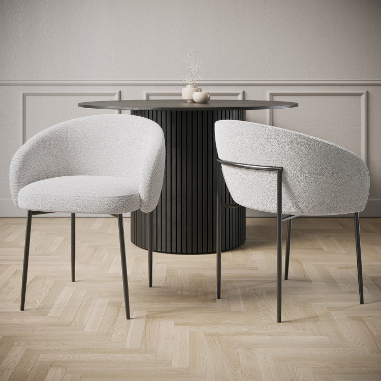 Set of 2 White Boucle Upholstered Dining Chairs - Cora