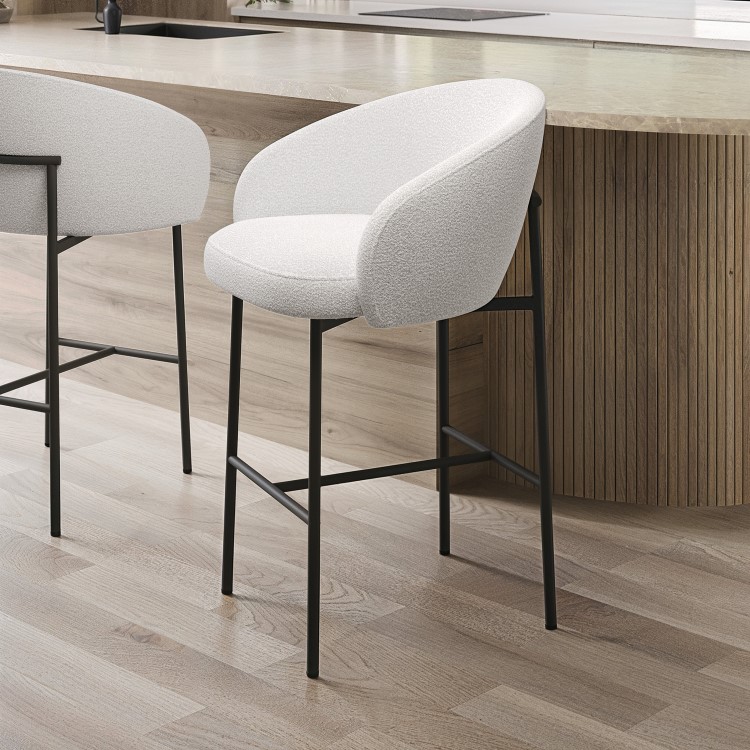 ALMOST PERFECT - White Boucle Upholstered Kitchen Stool - Cora