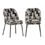Set of 2 Cream and Black Jacquard Upholstered Dining Chairs - Celia