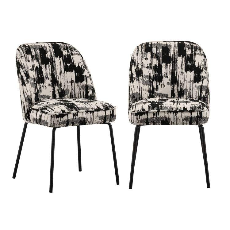 Set of 2 Cream and Black Jacquard Upholstered Dining Chairs - Celia