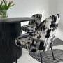 Set of 2 Cream and Black Jacquard Upholstered Dining Chairs - Celia