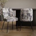 COL002 Set of 2 Cream and Grey Jacquard Upholstered Curved Dining Chairs - Celia