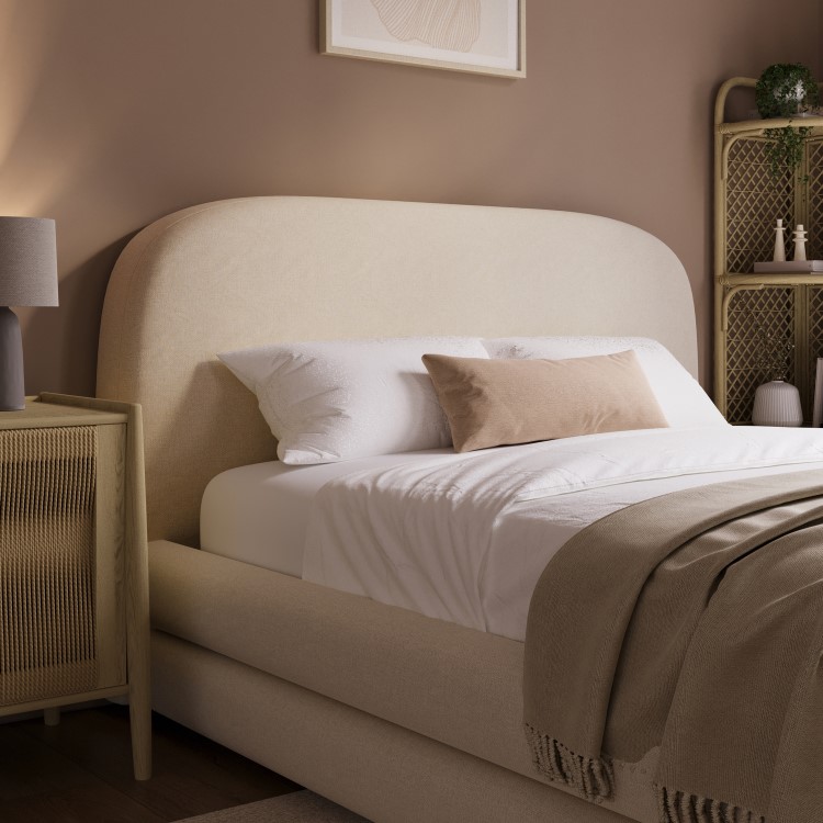 Cream Upholstered Double Bed Frame with Storage Drawer – Connie