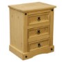 Corona Mexican 3 Drawer Bedside Table in Solid Pine 