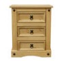 Corona Mexican 3 Drawer Bedside Table in Solid Pine 