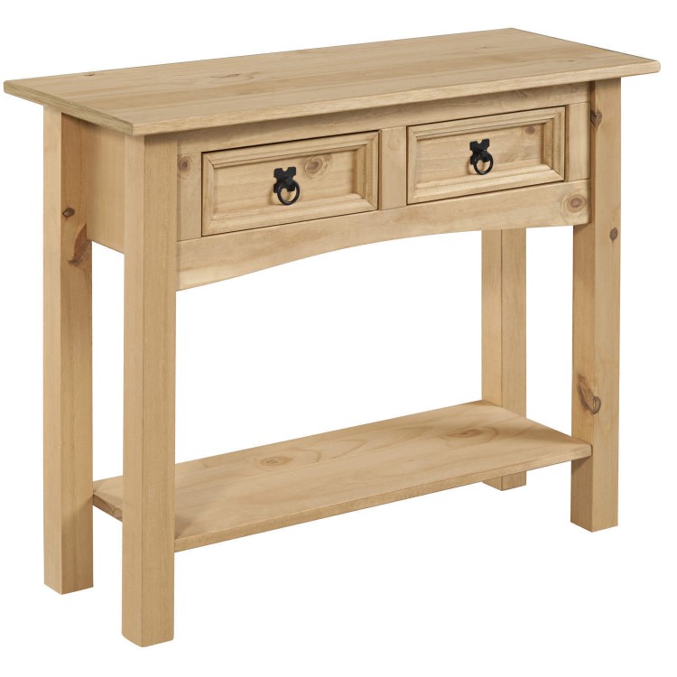 Corona Mexican Solid Pine 2 Drawer Console Table with Shelf