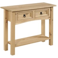Corona Mexican Solid Pine 2 Drawer Console Table with Shelf