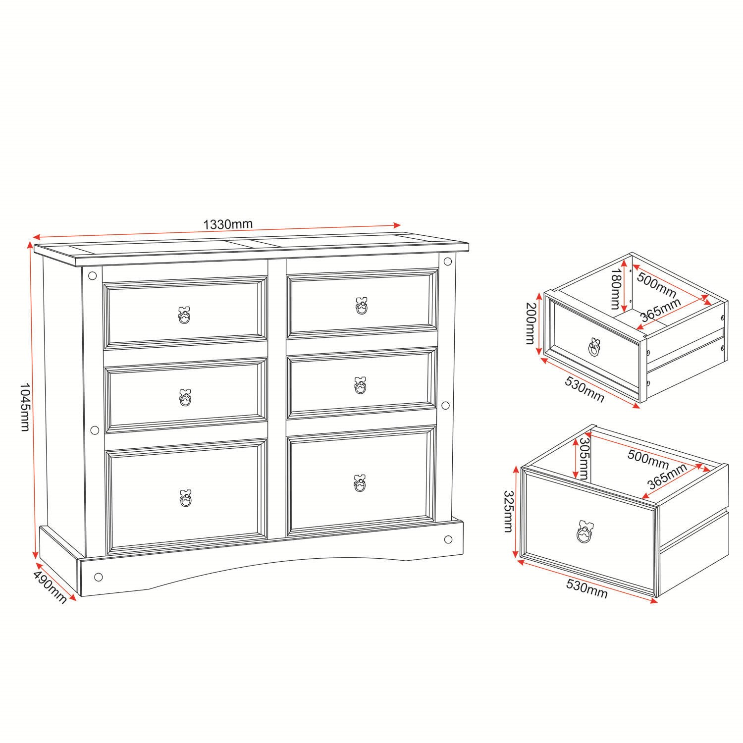 Corona Mexican Solid Pine Chest Of Drawers With 6 Drawers Buy It