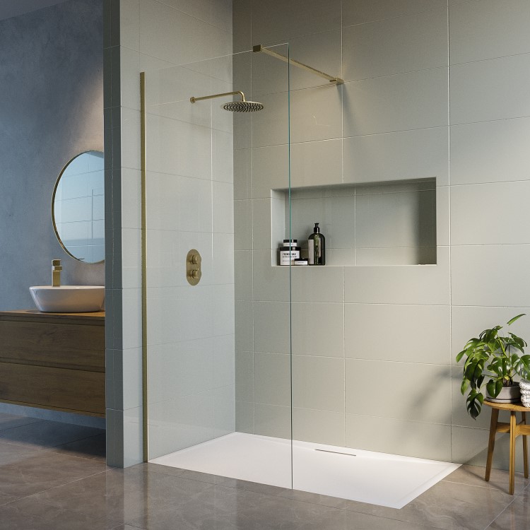1200mm Brushed Brass Shower Screen for Wetroom & Walk In Shower - Corvus