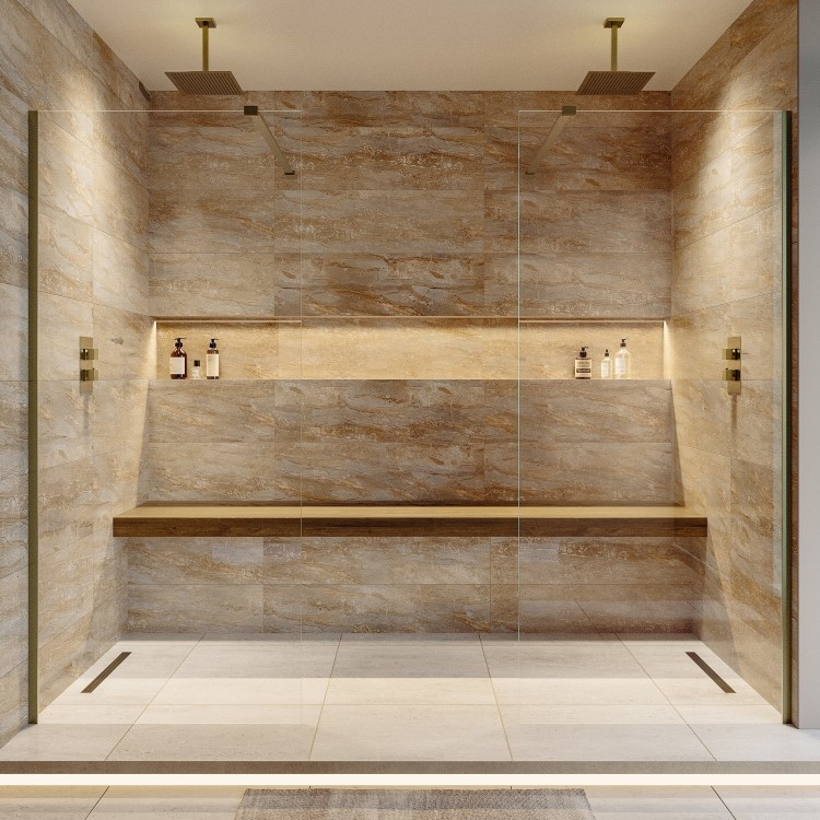 800mm Brushed Brass Shower Screen for Wet Room & Walk In Shower - Corvus