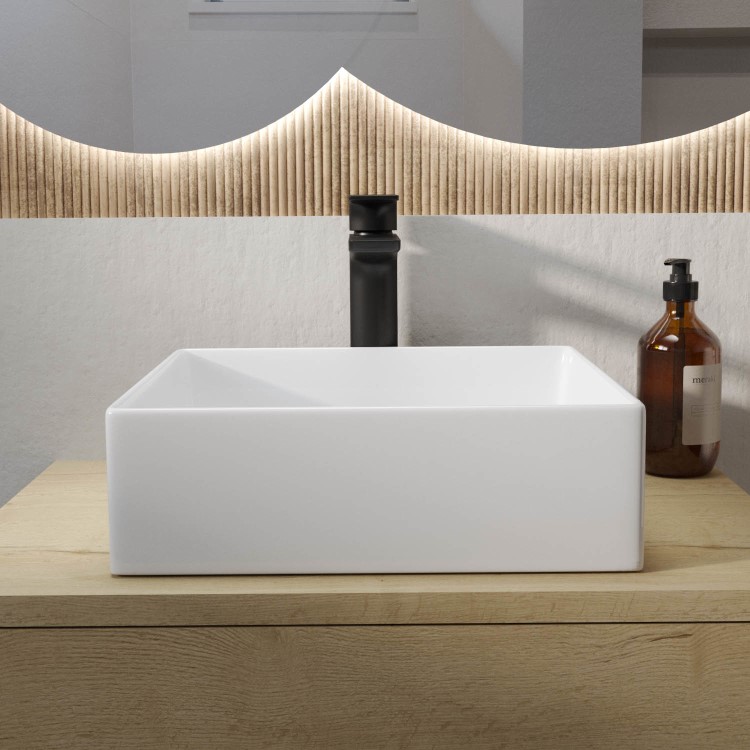 GRADE A1 - White Square Countertop Basin 350mm - Corey