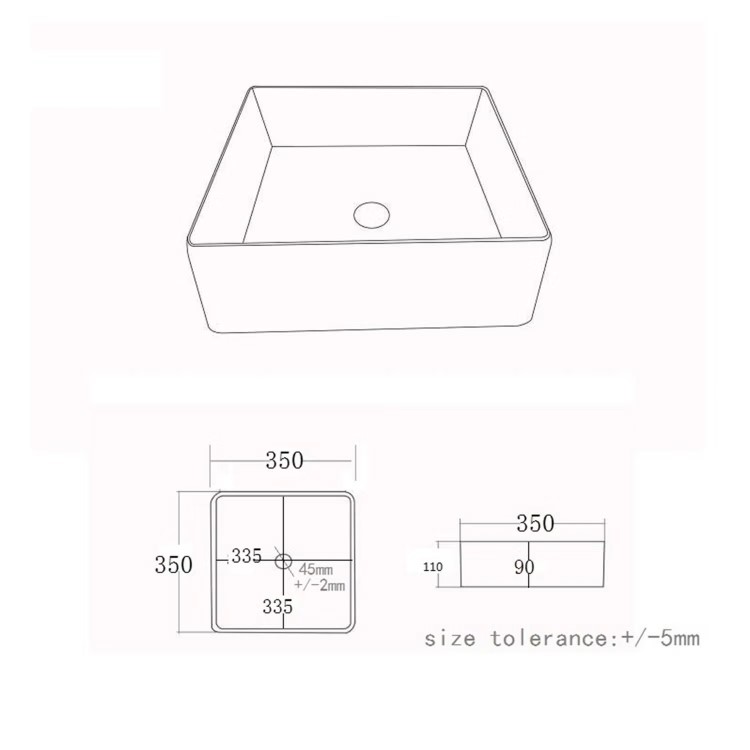 GRADE A1 - White Square Countertop Basin 350mm - Corey