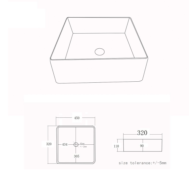 ONLY OPENED - White Rectangular Countertop Basin 450mm - Corey